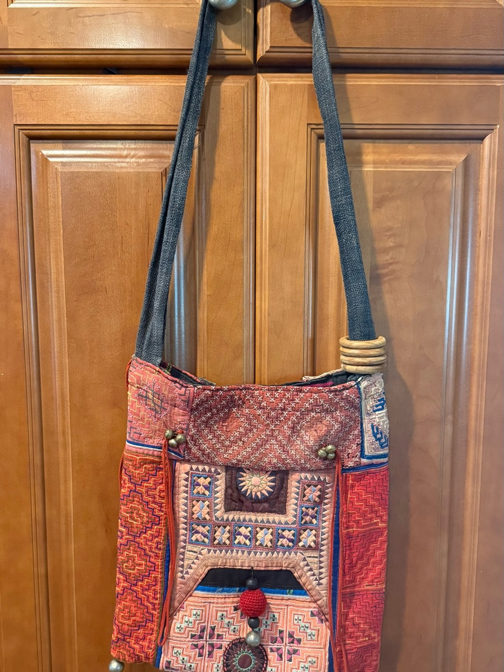 Handcrafted Boho Embroidered Crossbody Bag - Red Multicolor